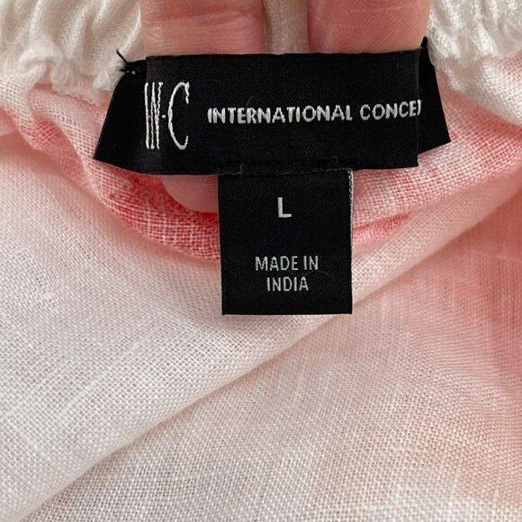 INC International Concepts Off The Shoulder Top 100% Linen Pink White Large - Picture 4 of 10